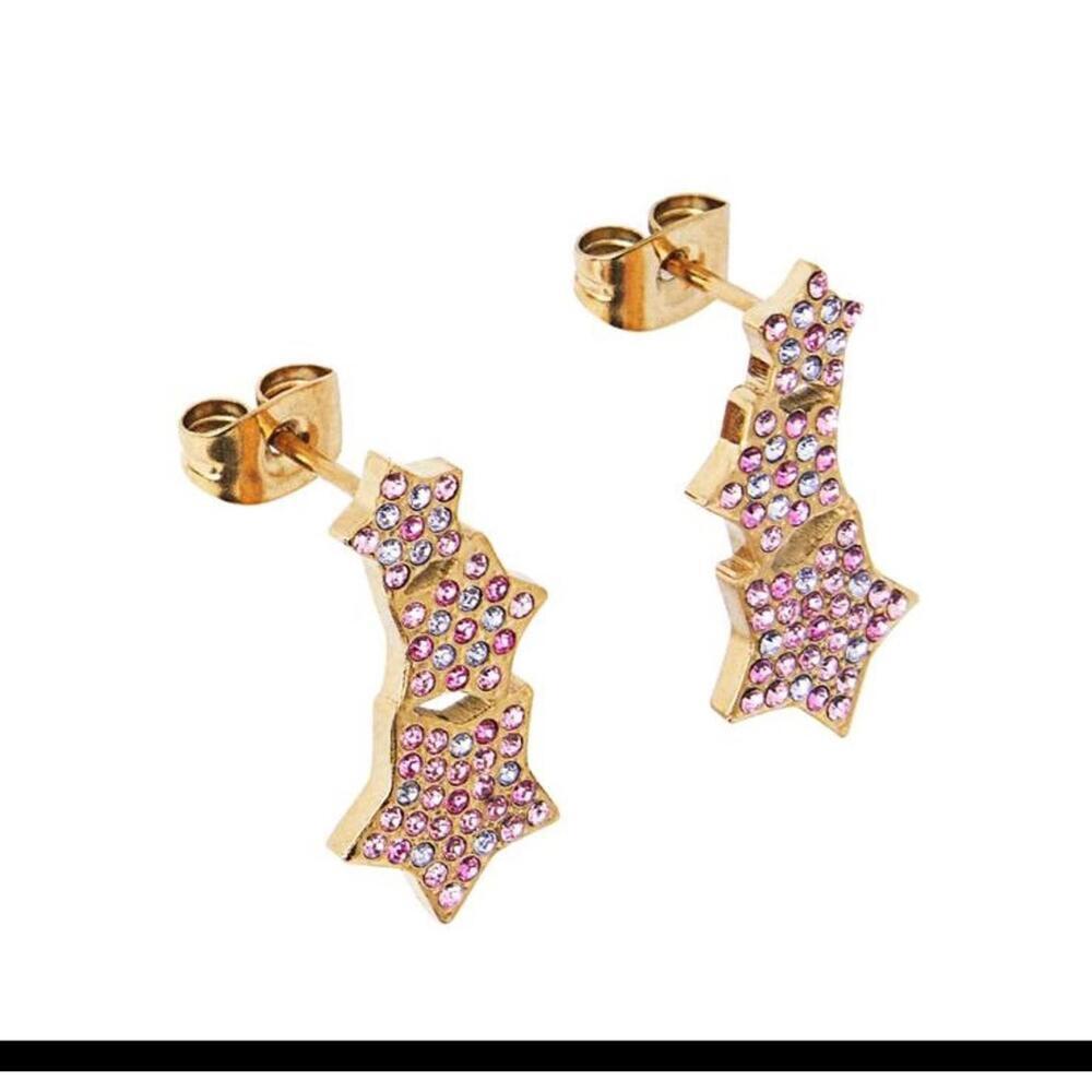 Taylor swift- Sparks Fly Gold Tone Pink Rhinestone Star Stud Earrings